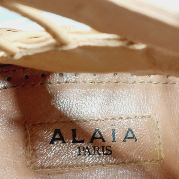 Alaia Lace-Up Peep Toe Booties Camel Leather High Heel Ankle Boots M873 - Picture 10 of 15